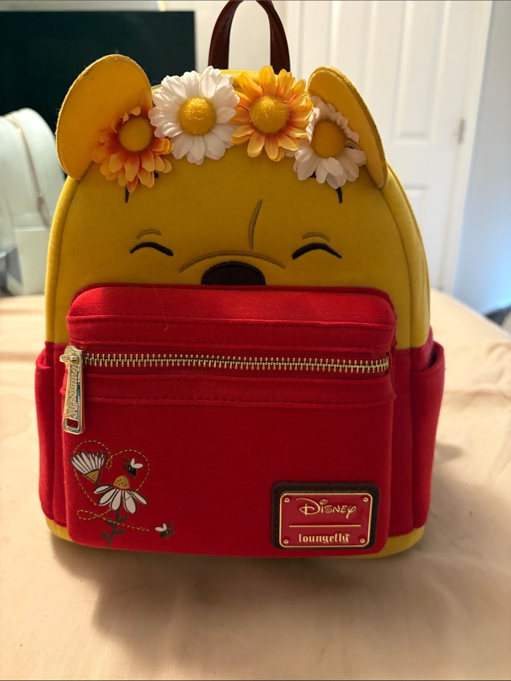 Loungefly Yellow & Red Winnie the Pooh Kids Backpack with Floral Crown